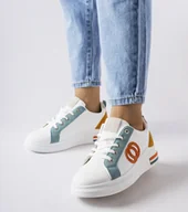 Sneakersy damskie - Białe sneakersy z kolorowymi wstawkami Passaic -40 - miniaturka - grafika 1