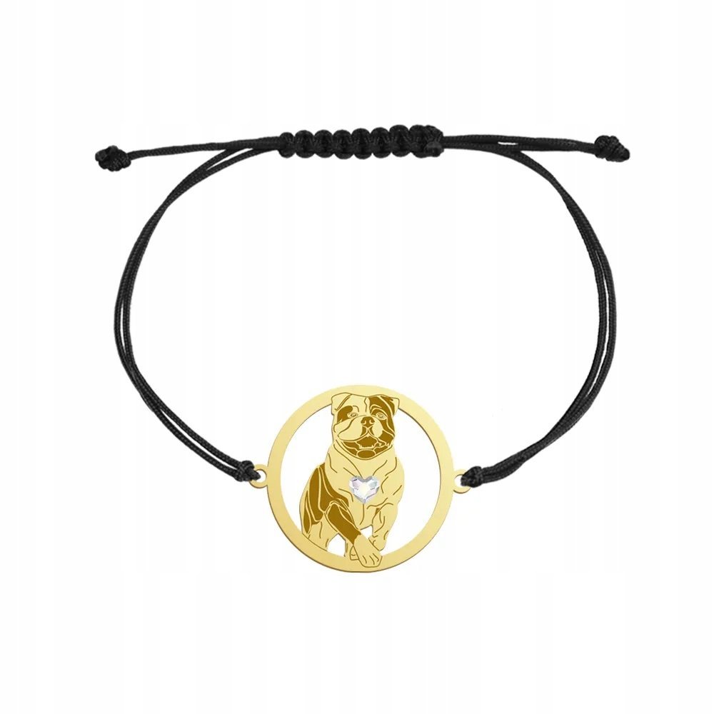 Bransoletka Złota Bulldog Amerykański 925 sznurek Prezent GRAWER GRATIS