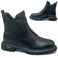 Botki damskie - Botki Damskie 37 Skórzane Wysokie Eleganckie Czarne z Zamkiem Barski - miniaturka - grafika 1