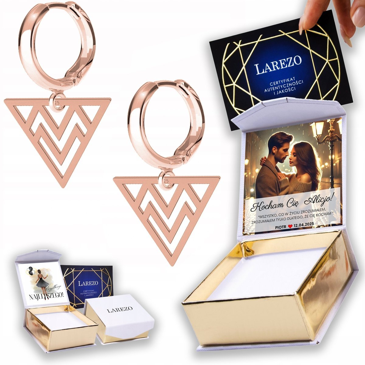 Kolczyki Pozłacane 925 Ażurowe Trójkąty Blaszka z Trójkątem Trójkąt NADRUK