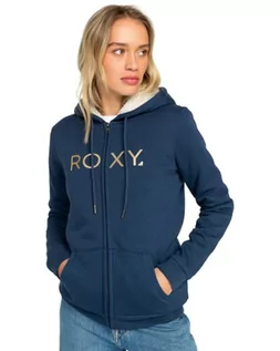 Bluzy damskie - Roxy Damska bluza z kapturem zapinana na zamek błyskawiczny z podszewką Sherpa, Mood Indygo, M - grafika 1