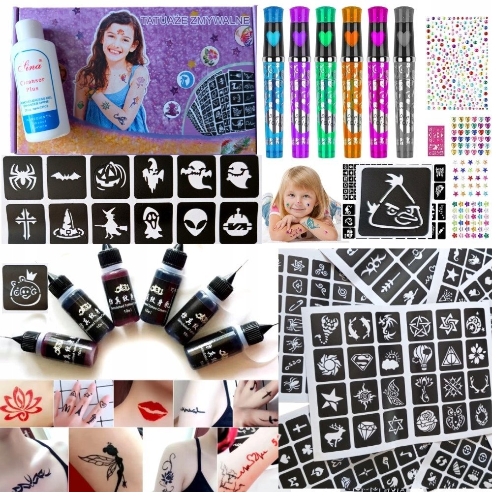 TATUAŻE BROKATOWE 402 SZABLONY DLA DZIECI MEGA DUŻY ZESTAW DO TATUAŻU