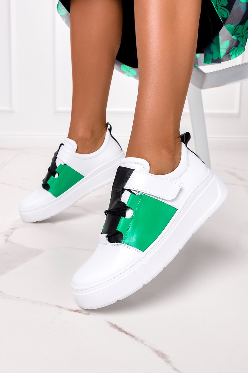 Białe półbuty creepersy na rzep POLSKA SKÓRA Casu 7144-Z-37