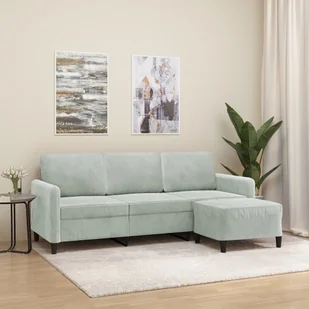 3-osobowa sofa z podnóżkiem, jasnoszara, 180 cm, aksamit - Sofy i kanapy 3-osobowa sofa z podnóżkiem, jasnoszara, 180 cm, aksamit - Sofy i kanapy - miniaturka - grafika 1