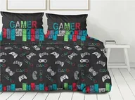 Pościel - Greno Pościel bawełniana 140x200 Gamer Over grafitowa kolorowa pady dla gracza Premium Bielbaw 1 - miniaturka - grafika 1