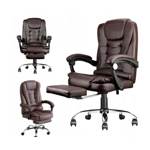 Fotel obrotowy BOSS z podnóżkiem - brązowy SKÓRA KO22BR - Fotele - miniaturka - grafika 3