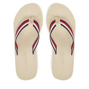Japonki Tommy Hilfiger Th Corporate Wedge Beach Sandal FW0FW08520 Beżowy - Klapki i japonki damskie - miniaturka - grafika 1