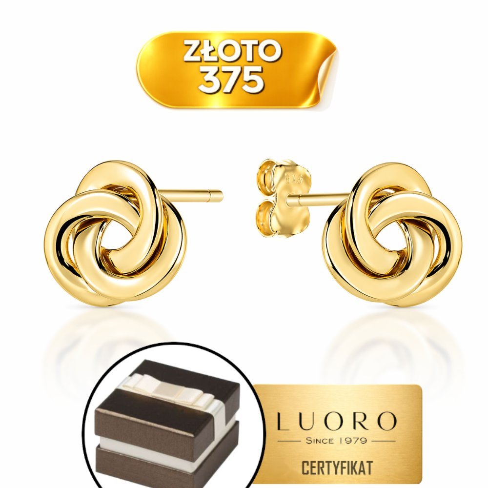KOLCZYKI ZŁOTE 375 ŻÓŁTE ZAPLATANE NA SZTYFCIE 11,5 MM ELEGANCKIE