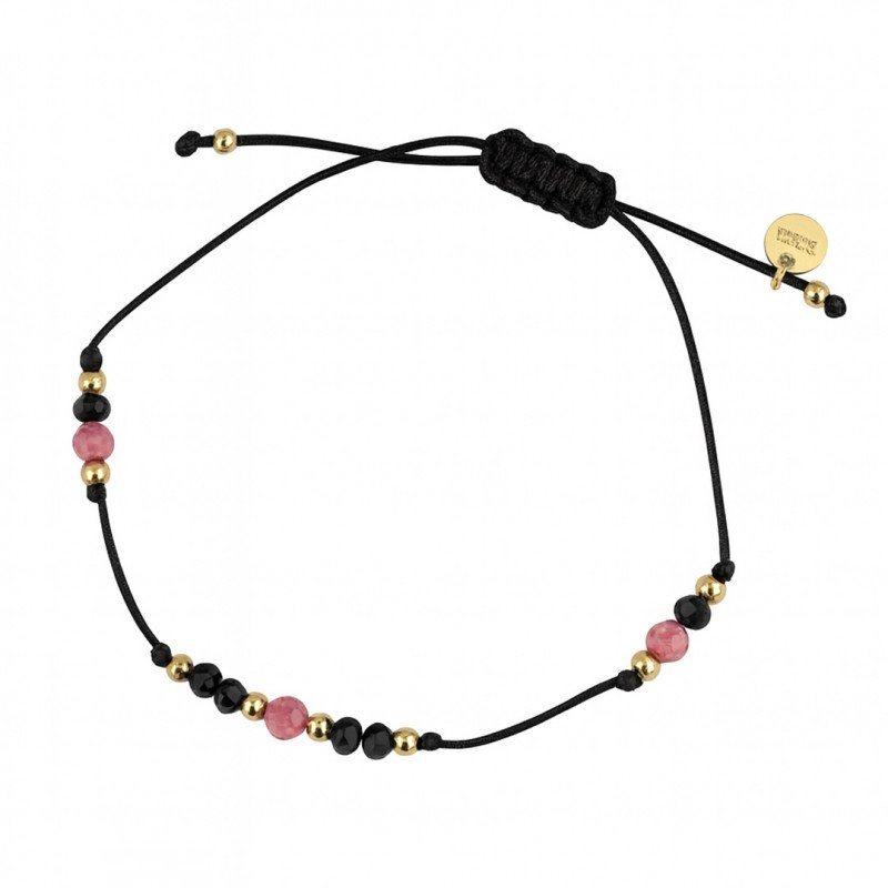 Bransoletka na rękę stal chirurgiczna pozłacana 14k złotem, czarna na sznurku regulowana BST1573