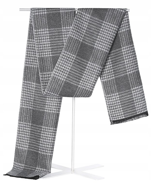 Szal Szalik Męski Ciepły Zimowy Popiel-Szary Krata