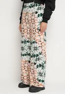 Spodnie damskie - Zielono-Beżowe Spodnie Szerokie w Abstrakcyjny Wzór z Wiskozy Averina - miniaturka - grafika 1