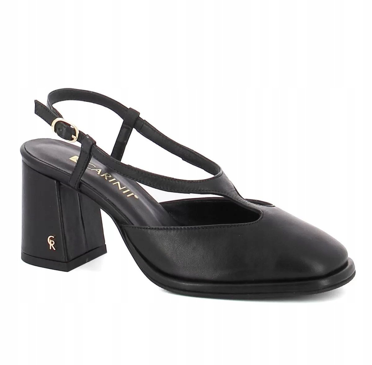 Czarne czółenka z paskiem carinii b6426_-353 słupek skóra r.38