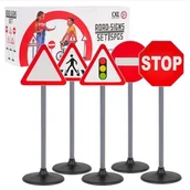 Samochody i pojazdy dla dzieci - Zestaw Stojące Znaki Drogowe 70cm do Nauki Zabawy dla Dzieci Duże 5 Sztuk - miniaturka - grafika 1