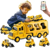 Zabawki konstrukcyjne - LAWETA DROGOWA + 4 AUTA BUDOWLANE Zestaw 5 Aut z Efektami Świetlno-Dźwiękowymi PREZENT DLA CHŁOPCA 3+ EBOOK-1 - miniaturka - grafika 1