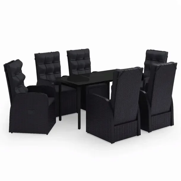 Stylowy zestaw mebli ogrodowych czarny, stół 140x70x74 cm, 6 krzeseł 57x