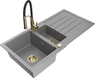 Zlewozmywaki z baterią - Mexen Andres zlewozmywak granitowy 1,5-komorowy z ociekaczem i baterią kuchenną Aster, szary - 6515-71-73450-57-G - miniaturka - grafika 1