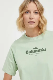 Columbia t-shirt bawełniany kolor zielony - Koszulki sportowe damskie - miniaturka - grafika 1
