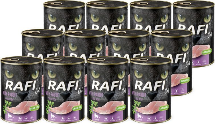 Mokra karma dla kotów sterylizowanych z królikiem Rafi Cat Adult zestaw 12 x 400 g