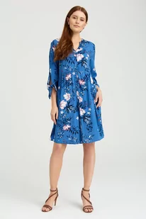 Niebieska sukienka z wiskozy, print w kwiaty - Greenpoint - Sukienki - miniaturka - grafika 1