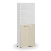 Szafy biurowe - Szafa biurowa kombinowana PRIMA WHITE, drzwi na 3 poziomach, 2128 x 800 x 420 mm, biały/brzoza - miniaturka - grafika 1