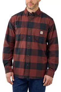 Koszula flanelowa w kratę Carhartt Midweight L/S Plaid Shirt R25 Mineral Red - Odzież trekkingowa męska - miniaturka - grafika 1