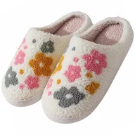 Kapcie damskie - Ciepłe Pluszowe Kapcie Baranek Kwiaty 40-41 - miniaturka - grafika 1