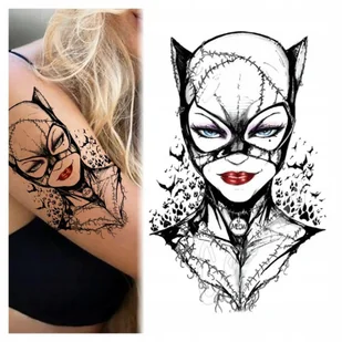 TATUAŻ ZMYWALNY TYMCZASOWY WODNY - KOBIETA KOT / BATMAN - Zabawki kreatywne - miniaturka - grafika 1
