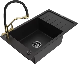Mexen Elias zlewozmywak granitowy 1-komorowy z ociekaczem i baterią kuchenną Duo, czarny - 6511-77-671701-57-B - Zlewozmywaki z baterią - miniaturka - grafika 1