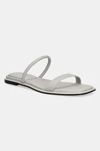 Calvin Klein klapki skórzane FLAT SANDAL SQUARED 2-BAR LTH damskie kolor szary HW0HW02532 - Klapki i japonki damskie - miniaturka - grafika 1