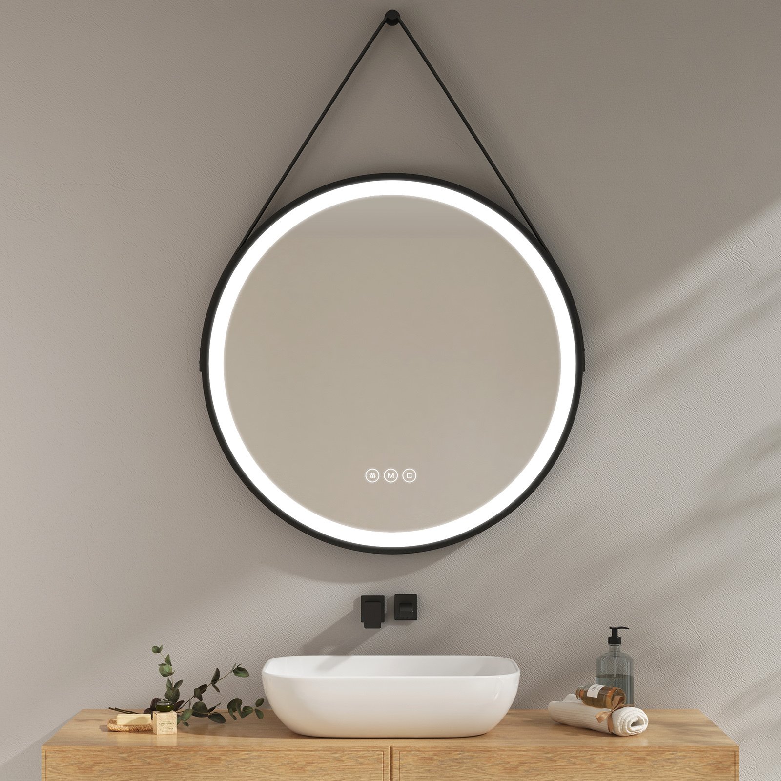 EMKE lustro łazienkowe okrągłe z powłoką przeciwmgielną 80 cm lustro łazienkowe 3 kolory światła lustro łazienkowe ściemniane LED lustro z przełącznikiem dotykowym, IP44 energooszczędne