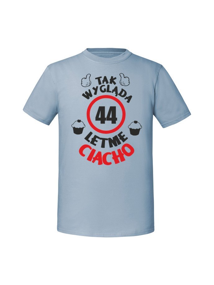 Męska koszulka z nadrukiem - 44 Ciacho + wiek 44 Mineralny Błękit XL