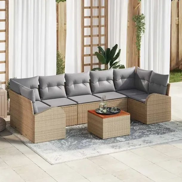 Zestaw Mebli Ogrodowych Modułowych, Beż/Jasnoszary, Rattan/Stal, 55x55x37
