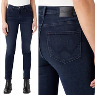 Spodnie damskie - Wrangler SLIM Kourt DOPASOWANE PROSTE Z WYSOKIM STANEM CIEMNY DżINS W28 L32 - miniaturka - grafika 1