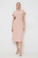 Sukienki - BOSS sukienka kolor beżowy midi prosta - Boss - miniaturka - grafika 1