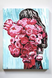 Kobieta z bukietem, kwiaty, kolor, malowanie po numerach - Malowanie po numerach - miniaturka - grafika 1