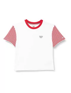 Tommy Jeans Damski sweter sportowy Tjw Striped Sleeve Tee, Deep Crimson/White, XXS - Swetry damskie - miniaturka - grafika 1