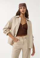 Kurtki damskie - Stradivarius Kurtka z diagonalu z kieszeniami Szary S - miniaturka - grafika 1