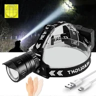 Latarki - Super Bright 10000 lumenów Latarka przednia, Xhp90.2 USB Akumulator Latarka czołowa z czujnikiem ruchu, 3 tryby świecenia, zmienna ostrość - miniaturka - grafika 1