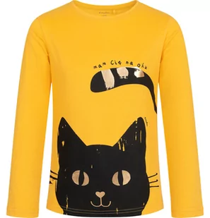 T-shirt z długim rękawem dla dziewczynki, z kotem, żółty, 9-13 lat - Bluzki dla dziewczynek - miniaturka - grafika 1