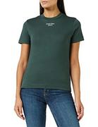 Koszulki i topy damskie - Calvin Klein Damska koszulka z dzianiny z logo na stos nowoczesna prosta koszulka S/S, Ciemne wodorosty, XS - miniaturka - grafika 1