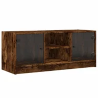 Szafki RTV - vidaXL Szafka pod TV ze szklanymi drzwiami dąb wędzony 102x37x42 cm - miniaturka - grafika 1