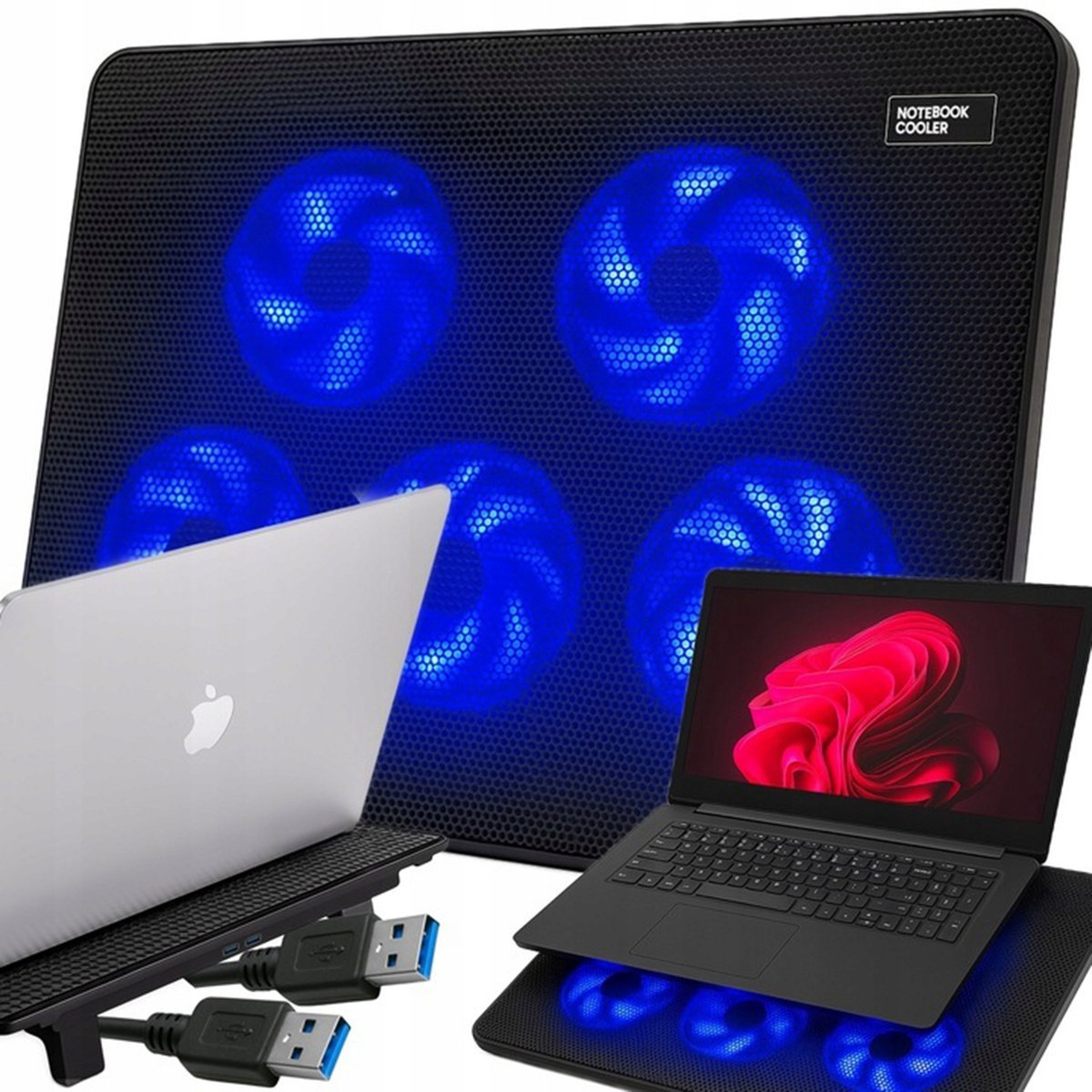 Podstawka chłodząca pod laptop LED 12 do 17 cali ciche wentylatory skuteczne chłodzenie stabilna praca