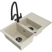 Zlewozmywaki z baterią - Mexen Gaspar zlewozmywak granitowy 1,5-komorowy z ociekaczem i baterią kuchenną Duo, beżowy - miniaturka - grafika 1