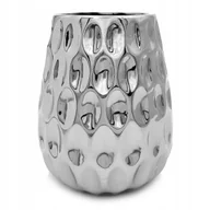 Wazony i flakony - Wazon ceramiczny nowoczesny flakon na kwiaty srebrny 16 cm wysoki glamour - miniaturka - grafika 1