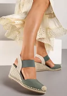 Sandały damskie - Zielone Sandały z Plecionką na Koturnie w Stylu Espadryli Laxisa - miniaturka - grafika 1