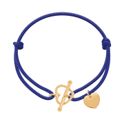 Bransoletki - Bransoletka z pozłacanym zapięciem w kształcie serca i pozłacanym sercem na grubym chabrowym sznurku - miniaturka - grafika 1