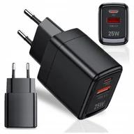 Ładowarki do telefonów - Ładowarka Sieciowa Kostka 2 Wejścia Usb + Typ-C Usb-C Do Telefonu 25W Czarn - miniaturka - grafika 1