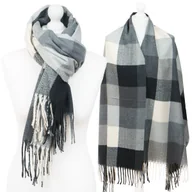 Apaszki i szaliki damskie - DUŻY CIEPŁY SZAL W KRATKĘ - FROSTFRINGE - SZA-H-90591-7 - miniaturka - grafika 1