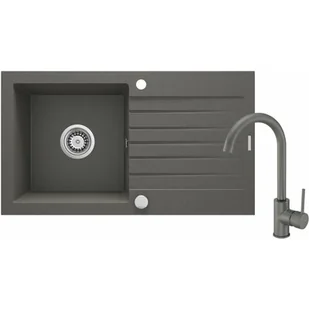 Deante Zorba Zestaw Zlewozmywak granitowy jednokomorowy 76x44 cm + bateria + syfon antracyt ZQZVT113 - Zlewozmywaki - miniaturka - grafika 1