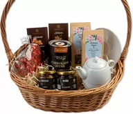 Zestawy upominkowe - Kosz prezentowy personalizowany z herbatą, słodyczami i dzbankiem - miniaturka - grafika 1